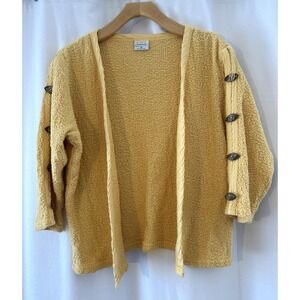 Vtg CMC By Color Me Cotton Womens Cardigan M Yellow Boxy Open Front Chunky Knit